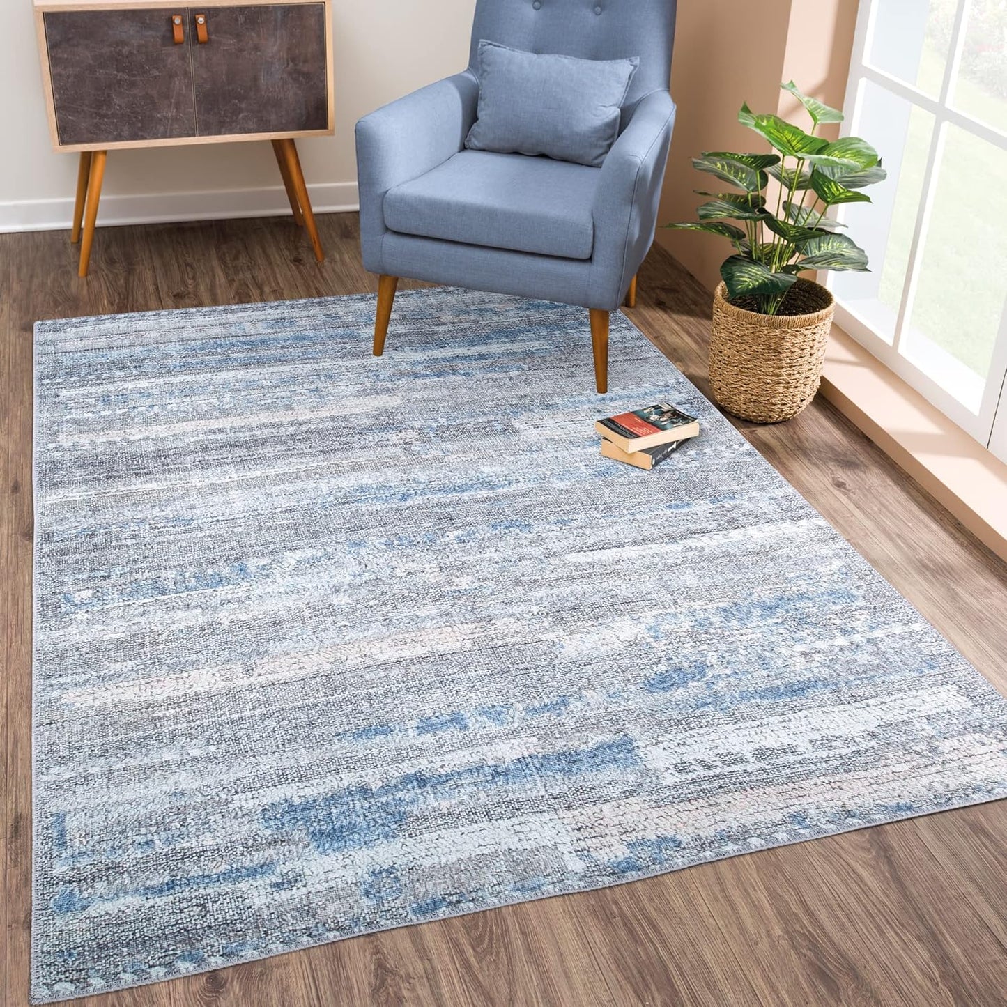 Bloom Rugs Washable Non-Slip 2' x 3' Rug - Gray/Blue/Blush Modern Abstract Area Rug for Living Room, Bedroom, Dining Room, and Kitchen - Exact Size: 2' x 3'