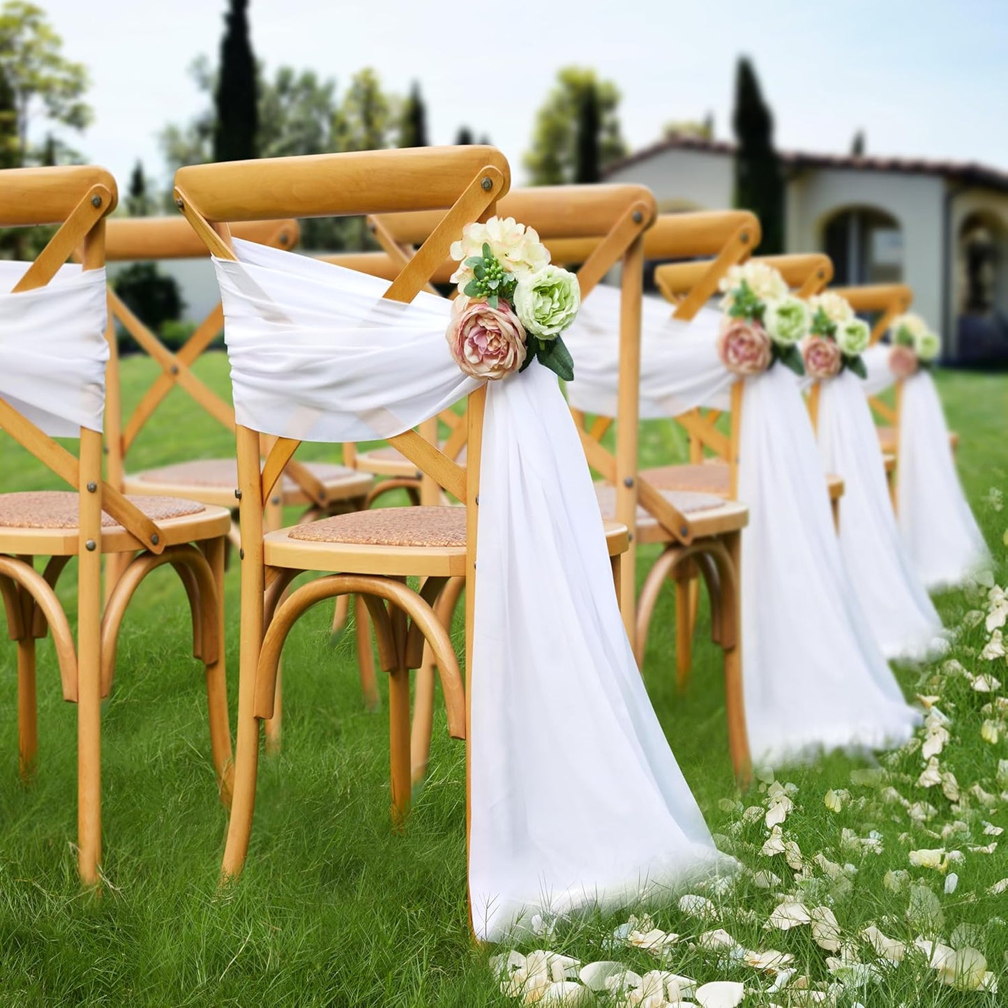 VACVELT Wedding Arch Draping Fabric - White Chiffon, 1 Panel Sheer Drapes - 30 Inch x 20ft Chiffon Backdrop Curtain - Outdoor Sheer Drapery for Ceremony Party Ceiling