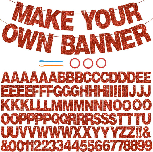 BEISHIDA 116 PCS A-Z Glitter Red DIY Letter Banner Kit Make Your Own Banner，Including 111 Letters and Numbers 3 Rope and 2 Threading Device,Customized for Birthday Graduation Wedding Party Decor