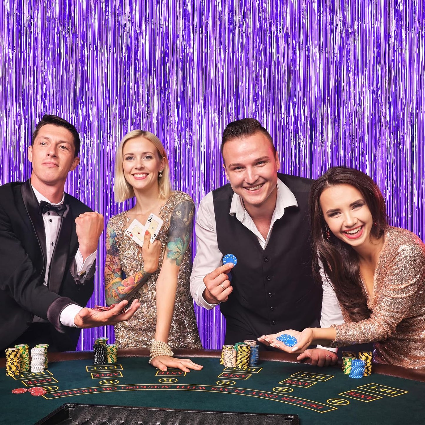 Purple Foil Curtain Backdrop, 2Pack Metallic Tinsel Foil Fringe Curtains Photo Booth Props for Birthday Wedding Engagement Bachelorette Baby Shower Christmas Holiday Celebration Party Decorations