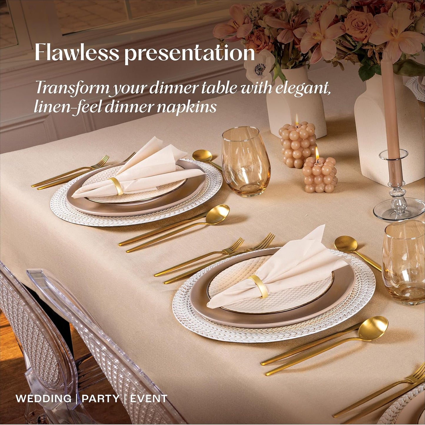 200-Pack Disposable Linen-Feel Caramel Napkins, 12" x 17" Cloth-Like Paper Dinner Napkins For Wedding, Bathroom, Party Or Event