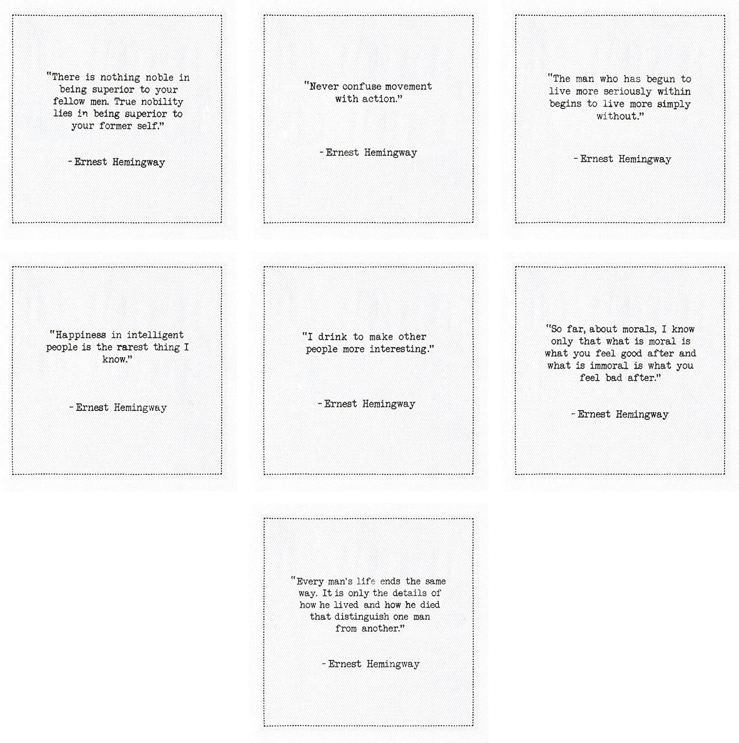 Five Star Napkins Hemingway Quotes, White Cotton Cocktail Napkins, Beverage Napkins, Bar Napkins, Cloth Napkins, Party Napkins, Events, Holidays, Weddings, Birthdays, Disposable, 4.5" x 4.5"- (50x)