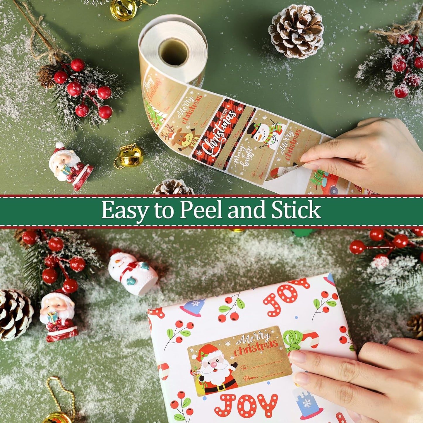 500 PCS Vintage Christmas Gift Tags,Christmas Name Tags Stickers Roll, Self-Adhesive Christmas Labels for Presents Boxes, Gift Bags,Xmas Holiday Wrapping Paper Christmas Decorations