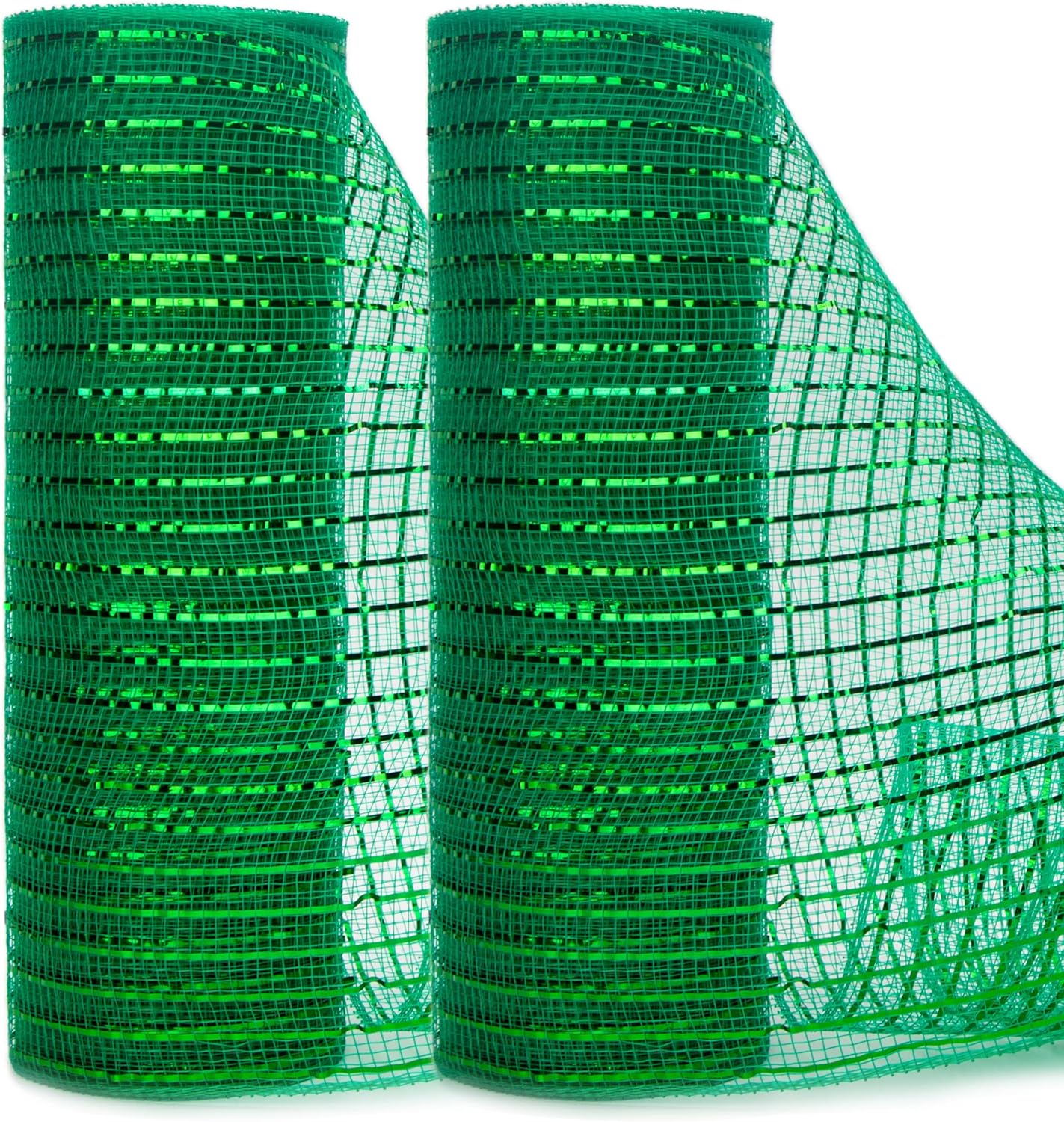 Ribbli 2 Rolls Emerald Green Mesh Ribbon,10 inch x 30 feet(10Yard) Each Roll,Metallic Emerald Green with Wide Green Foil,St.Patricks Day Ribbon for Wreath Swags and Decorating