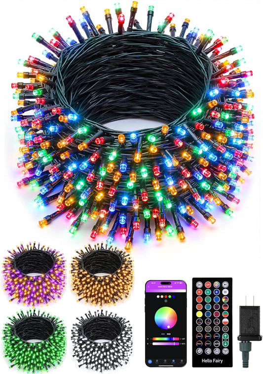 Minetom LED Color Changing Smart RGB Christmas Tree Lights, 198ft 600LED String Lights, 16 Milion Adjustable Colors Fairy Lights with Remote & Timer & Memory Function for Xmas Tree Holiday Party