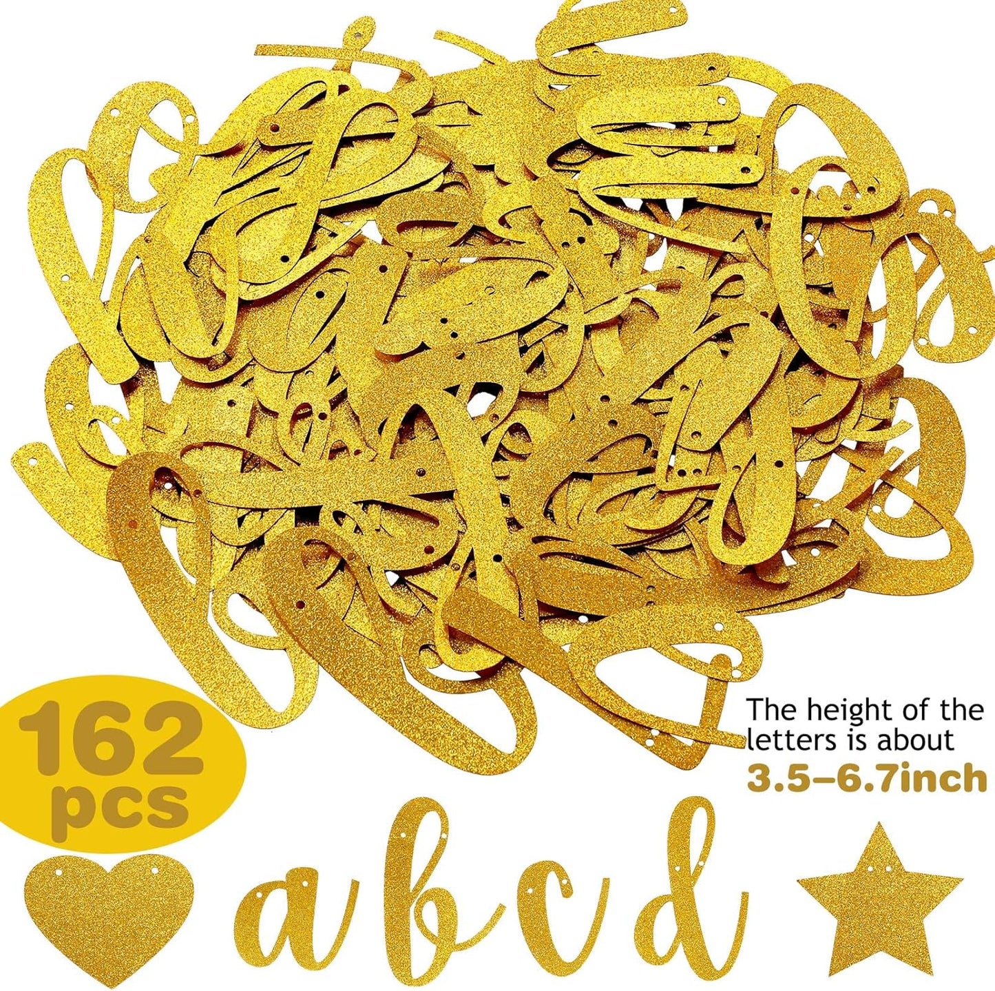 TaoBary 167 Pcs DIY Banner Kit Happy Birthday Glitter Banner Customizable Glitter Make Your Own Kit 162 Letters Symbols and Numbers 3 Rope for Birthday Halloween Wedding Christmas(Gold)