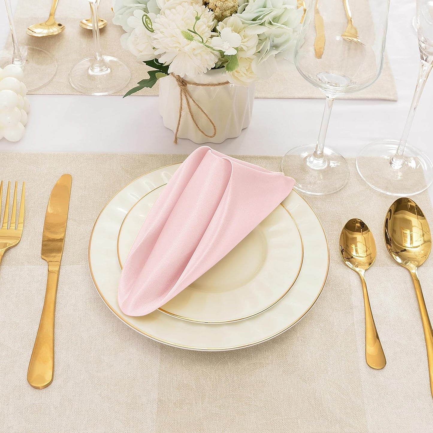 50 Pieces Light Pink Satin Napkins, 17" x 17" Square Table Napkins, Silky Soft Smooth Washable Napkins for Restaurant, Weddings, Dinner, Party Decoration