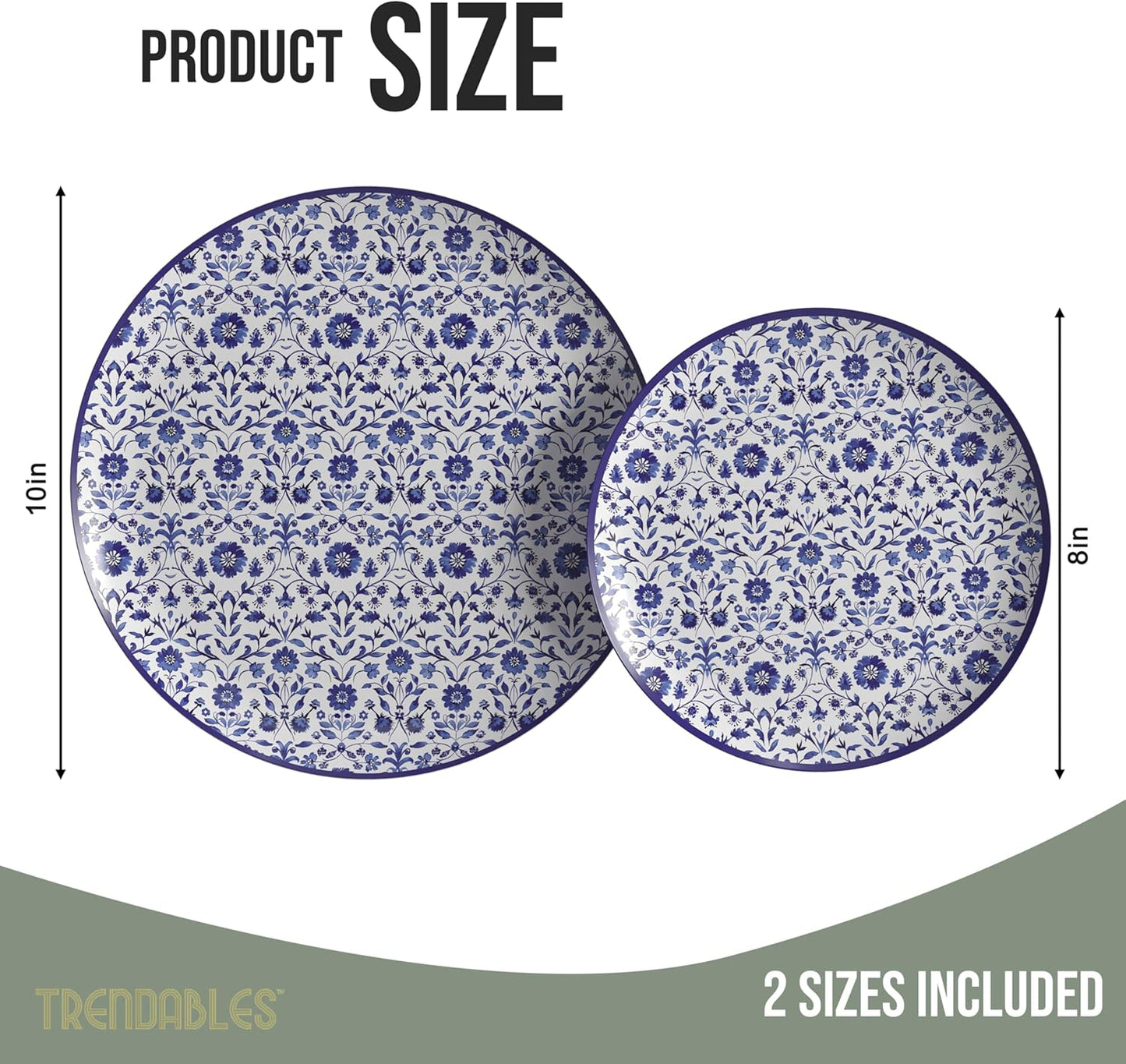 Trendables Heavy Duty Paper Plates Set For 32 Guests - 32 Each Of 8-inch And 10-inch Disposable Plates For Party - Fancy 64 Piece Dinnerware Set For All Occasions | Floral Design, Florentine