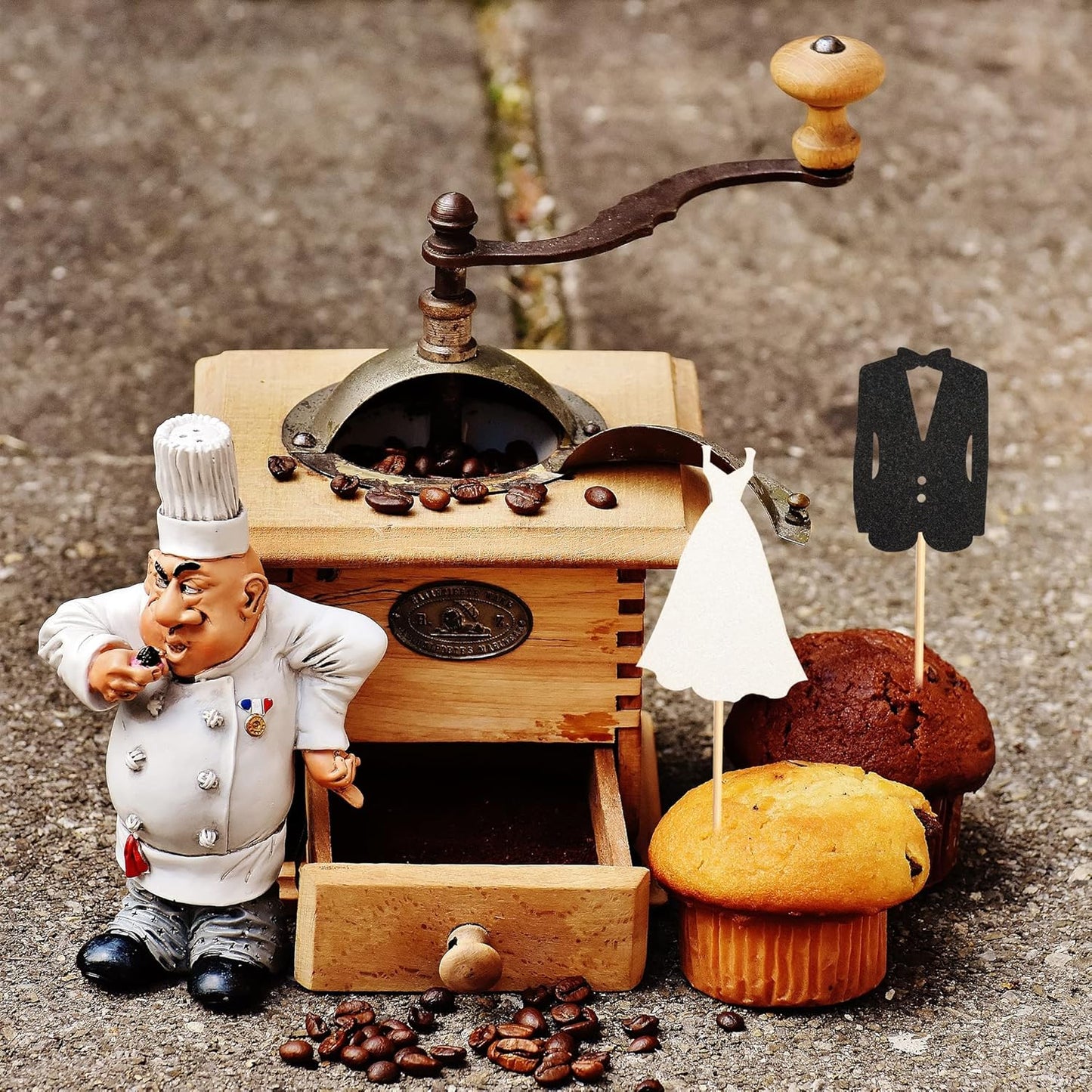 24pcs Bride and Groom Cupcake Toppers Wedding Dress and Tux Cupcake Picks Bridal Shower Wedding Engagement Anniversary Party Cake Decorations Supplies