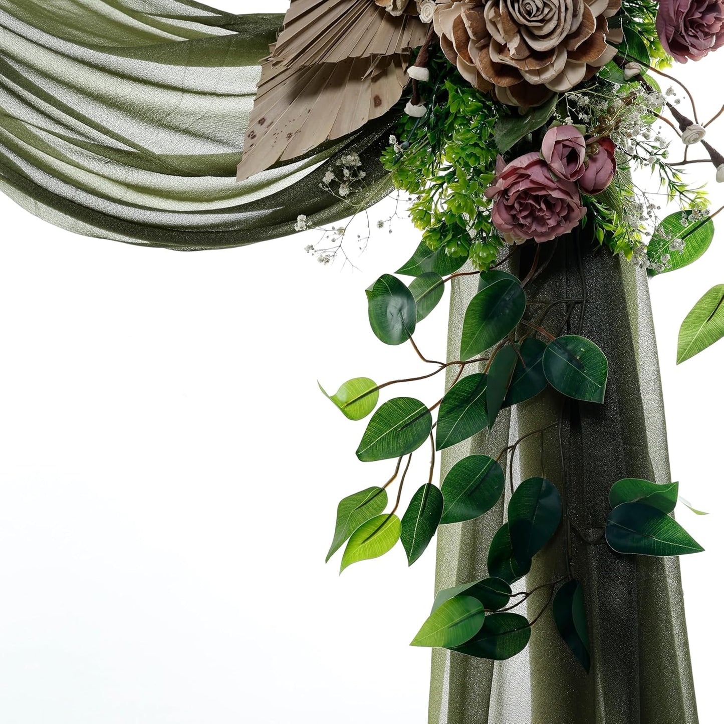 VDS Pack of 3 Panel (30 Inch X 20 Feet) Wedding Arch Draping Fabric Sheer Chiffon Fabric Drapery for Wedding Ceremony Reception Swag Backdrop Canopy Chuppah ARBO Altars Decoration (Olive)