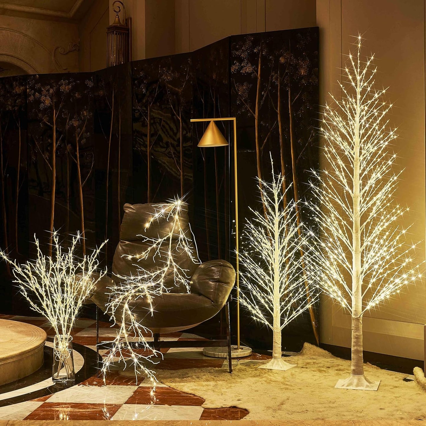 Hairui Lighted Birch Garland 6FT 120 LED Fairy Lights Plug in Pre-lit Twig Vine Lights for Christmas Fireplace Mantle Table Decoration Indoor Outdoor