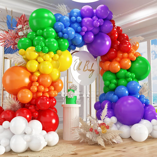 412pcs Rainbow Balloon Arch Kit Assorted Colors 18 12 10 5 Inch, Different Sizes Matte Latex Colorful Balloons for Baby Shower Birthday Wedding Party Decorations