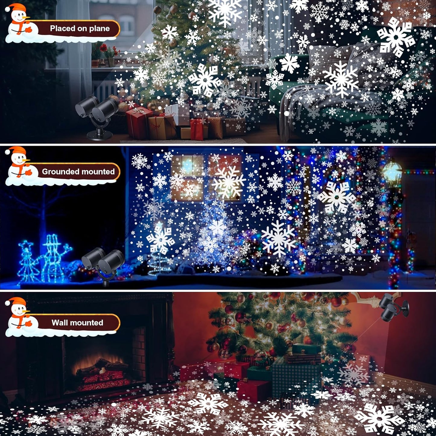 Snowflake Projector Lights, Christmas Decorations Lighting Projector, with Timer Dynamic Led Snow Lamp, for Holiday New Year Party Garden Patio Yard Outdoor Indoor Xmas Decor