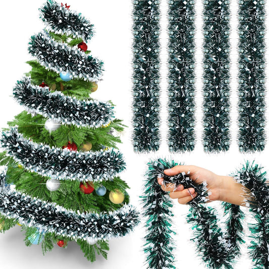 72 Feet Christmas Tinsel Garland Shiny Metallic Tinsel Twist Garland Streamers Ornaments Long Glitter Christmas Tree Hanging Decorations for Party Holiday Wedding Birthday Tree (Dark Green, Black)