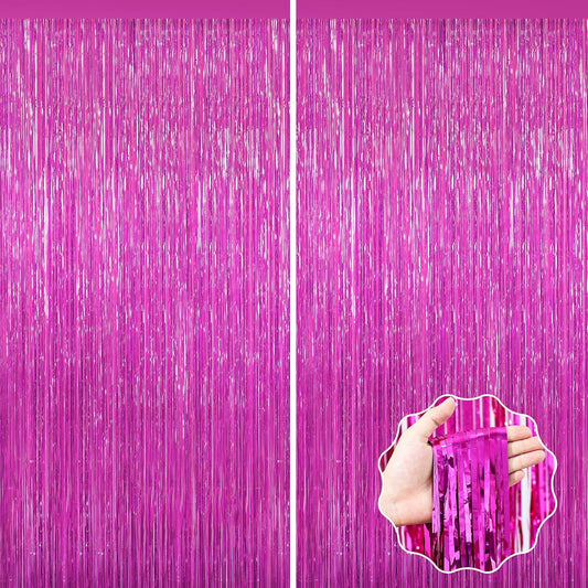 2 Pack Hot Pink Backdrop Curtain, Door Streamers, Party Streamers Decorations Rose Red Birthday Wedding Decorations Foil Fringe Photo Backdrop Party Supplies Fiesta Grad Theme Christmas Decorations