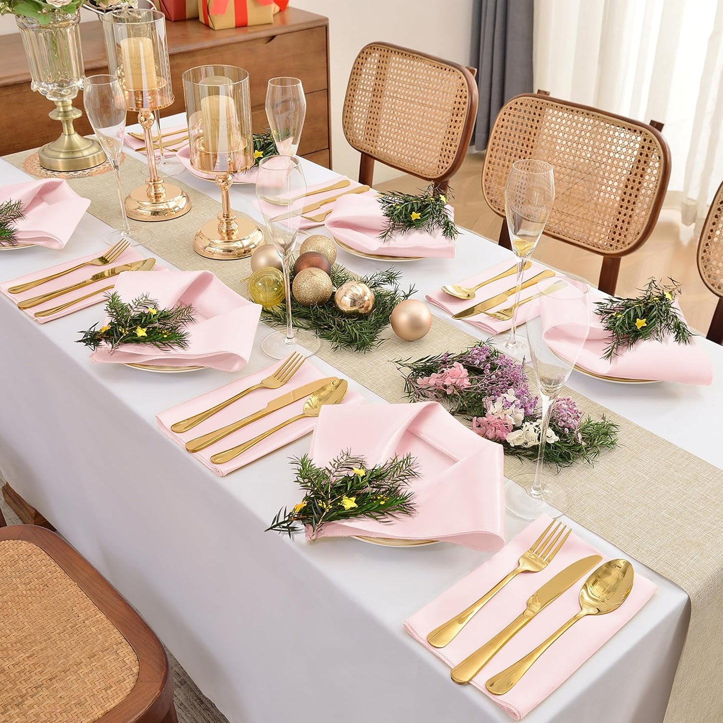 50 Pieces Light Pink Satin Napkins, 17" x 17" Square Table Napkins, Silky Soft Smooth Washable Napkins for Restaurant, Weddings, Dinner, Party Decoration