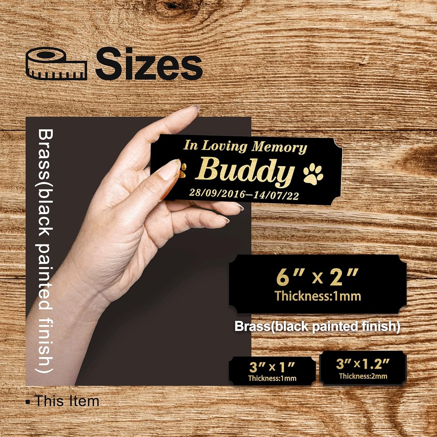 Personalized Name Plates, Black Engraved Plaque with Gold Text, Trophy Plates Engraved, Custom Name Plate with Adhesive Backing or Screws, 6" W x 2" H