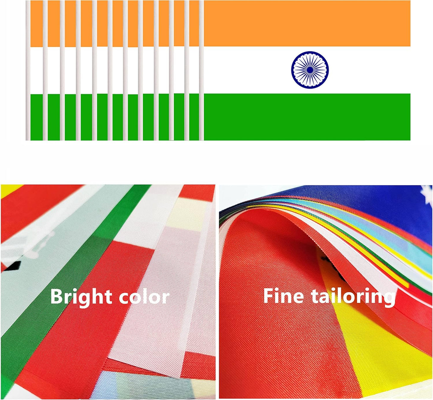 12 Pack India Desk Flags Set, Indian Small Mini Table Office Flags with 12" Solid Black Pole, 8.2 x 5.5 Inches, Home and Office Decoration, Festival Celebrations