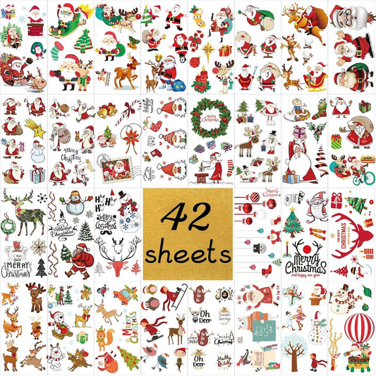 42 Sheets Christmas Temporary Tattoos for Kids - 260+ PCS Christmas Tattoos Cute Designs for Merry Christmas Party Favors, Stocking Stuffer, Christmas Eve Gift, Tree Lights, Santa for Christmas Party