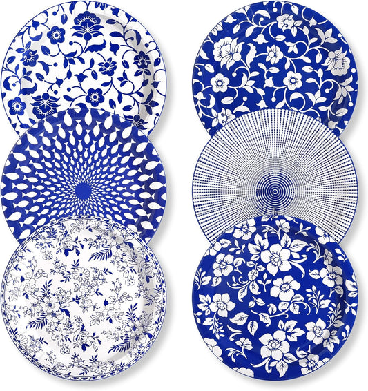 90 Pcs Paper Plates 8 Inch Bulk Thick Heavy Duty Disposable Plates Printed Blue and White Plate for Party, Wedding, Birthday, Tea, Picnic Barbecue, Everyday Use, Soak Proof, Cut Proof