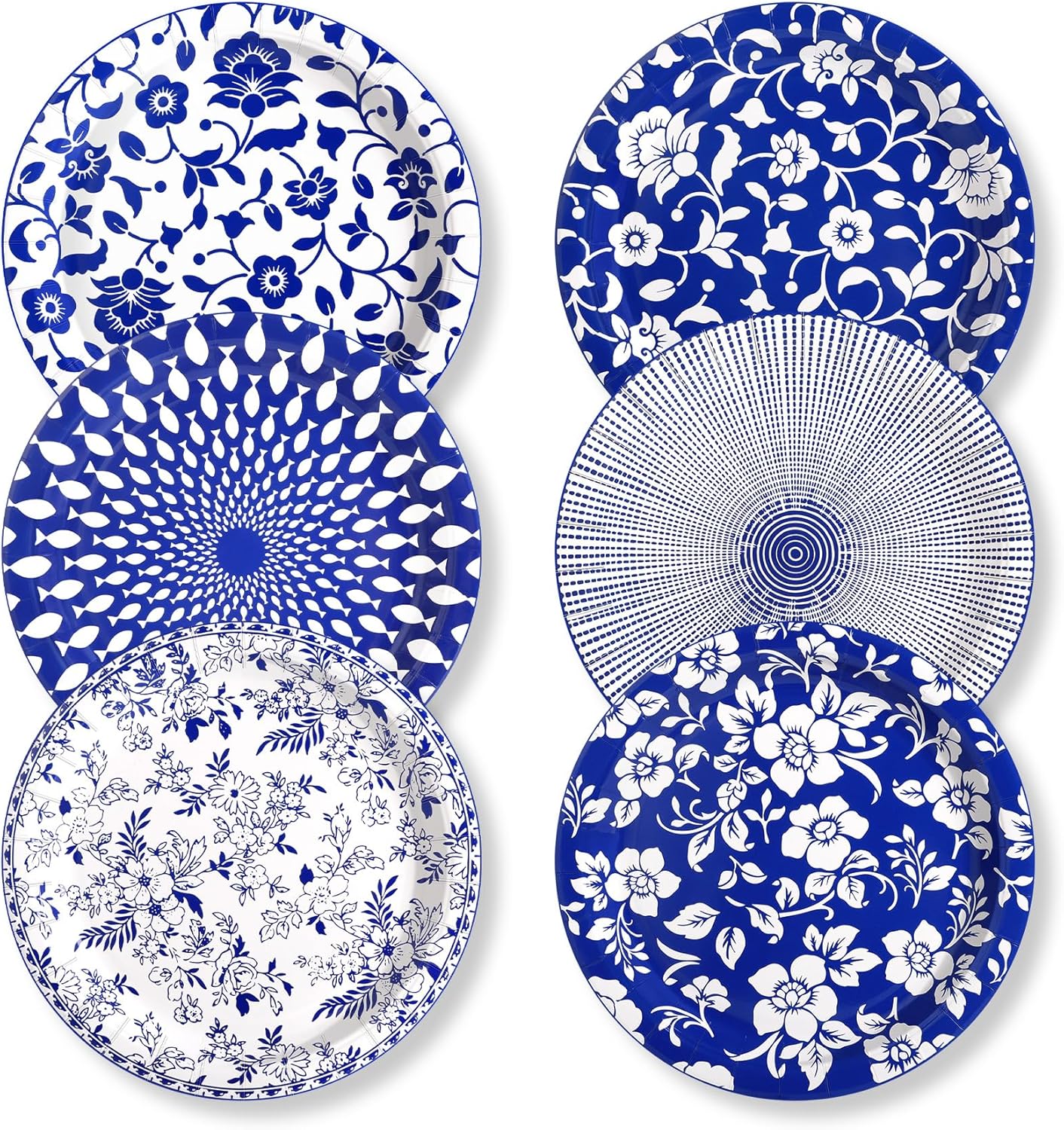 90 Pcs Paper Plates 10 Inch Bulk Thick Heavy Duty Disposable Plates Printed Blue and White Plate for Party, Wedding, Birthday, Tea, Picnic Barbecue, Everyday Use, Soak Proof, Cut Proof
