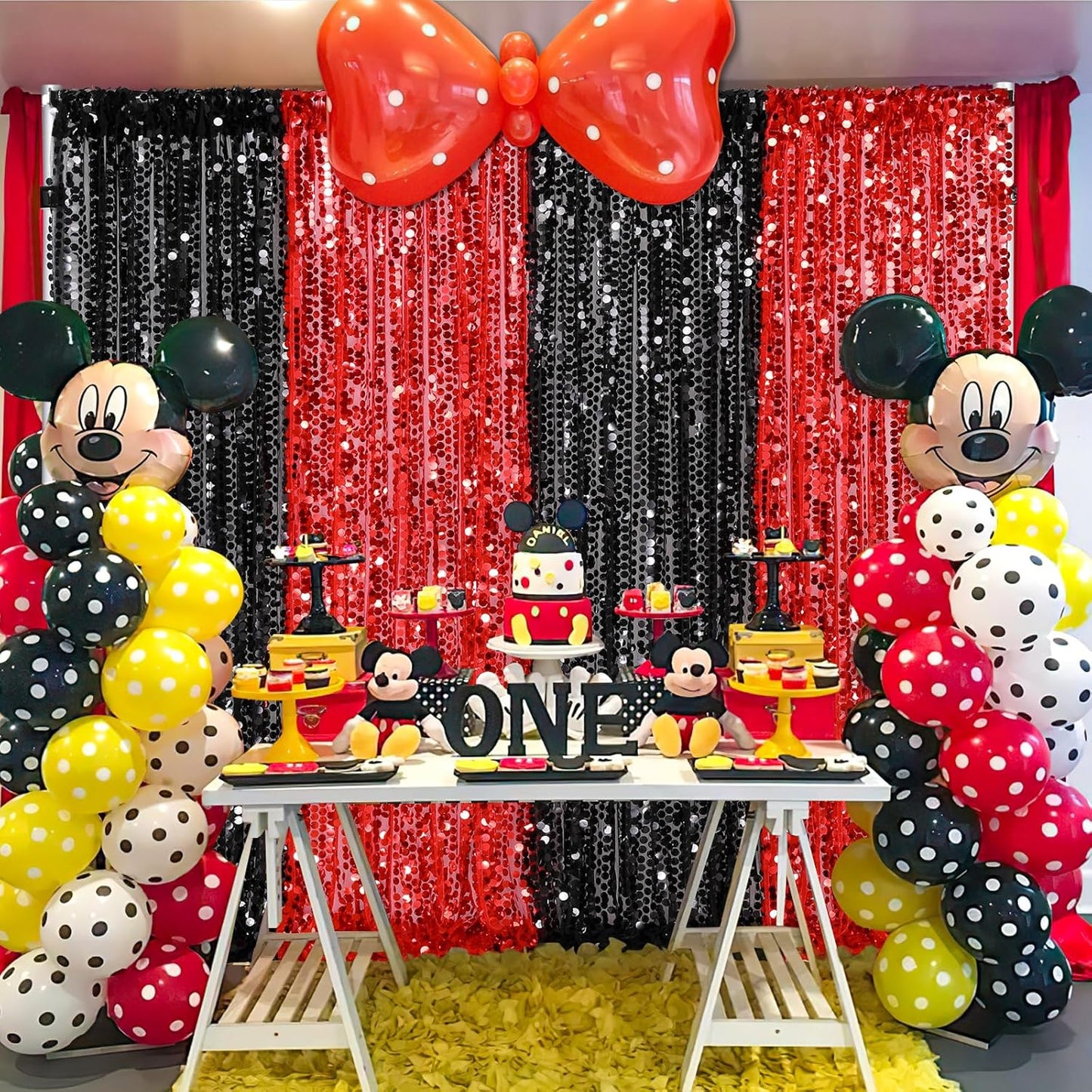 Red Big Payette Sequin Backdrop 4ftx8ft Glitter Drapes Panels Home Party Cake Table Background Curtains Decorations