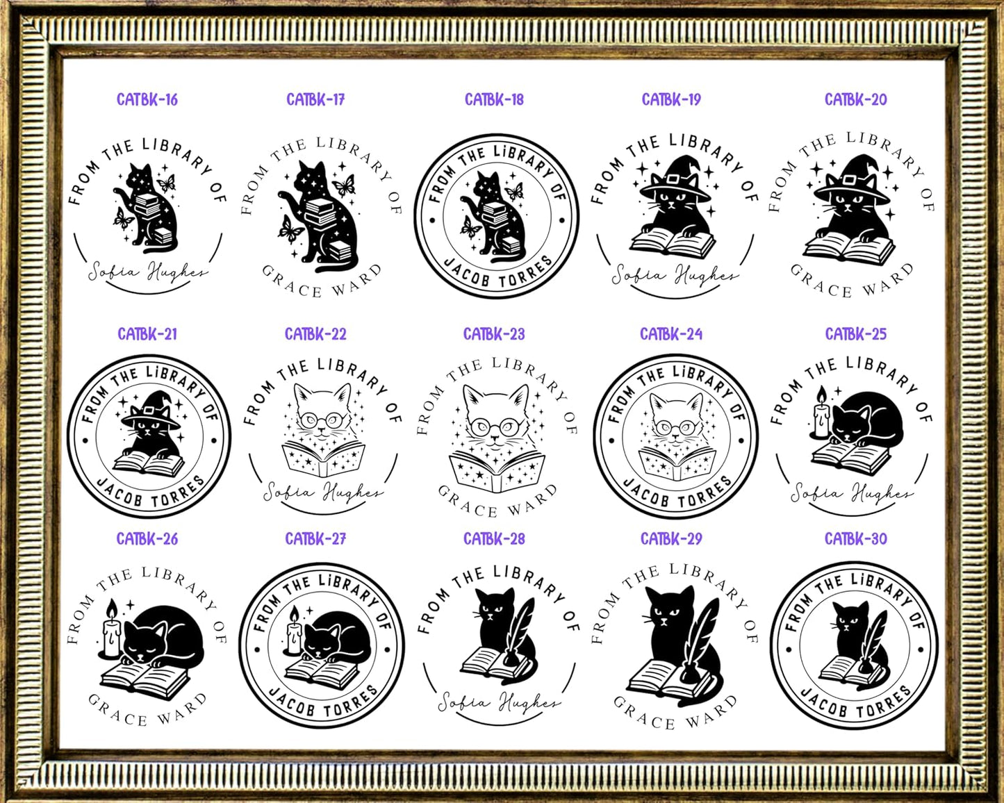 STAMPI Custom Book Embosser or Personalized Book Stamp – from The Library of Design | Swords, Cats, Dragon, Coffee & Floral Options | Gift for Book Lovers & Readers (Cat Set)