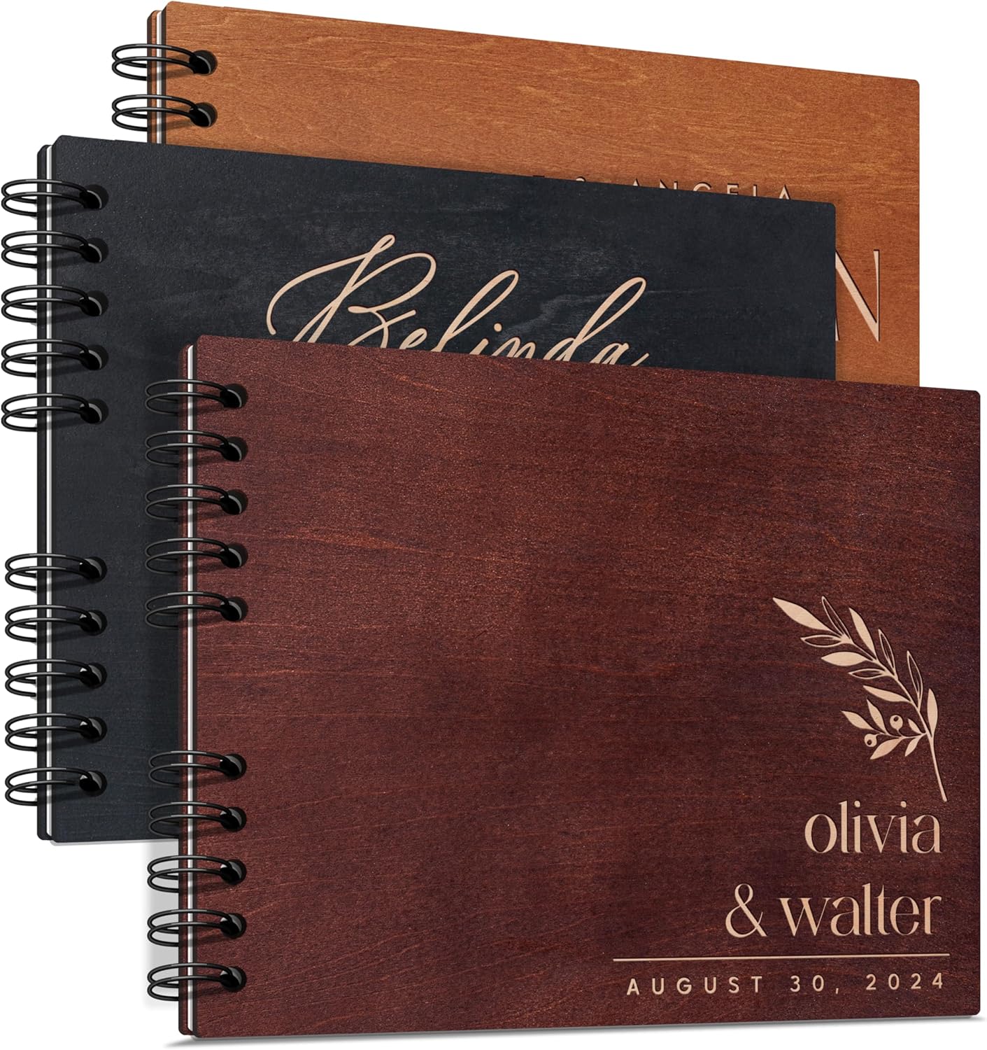 Personalized Wood Wedding Guest Book - 5 Colors/Finishings, 2 Sizes, 12 Designs - Wood Wedding Decorations, Guest Book Signs for Wedding Reception (DESIGN 7)