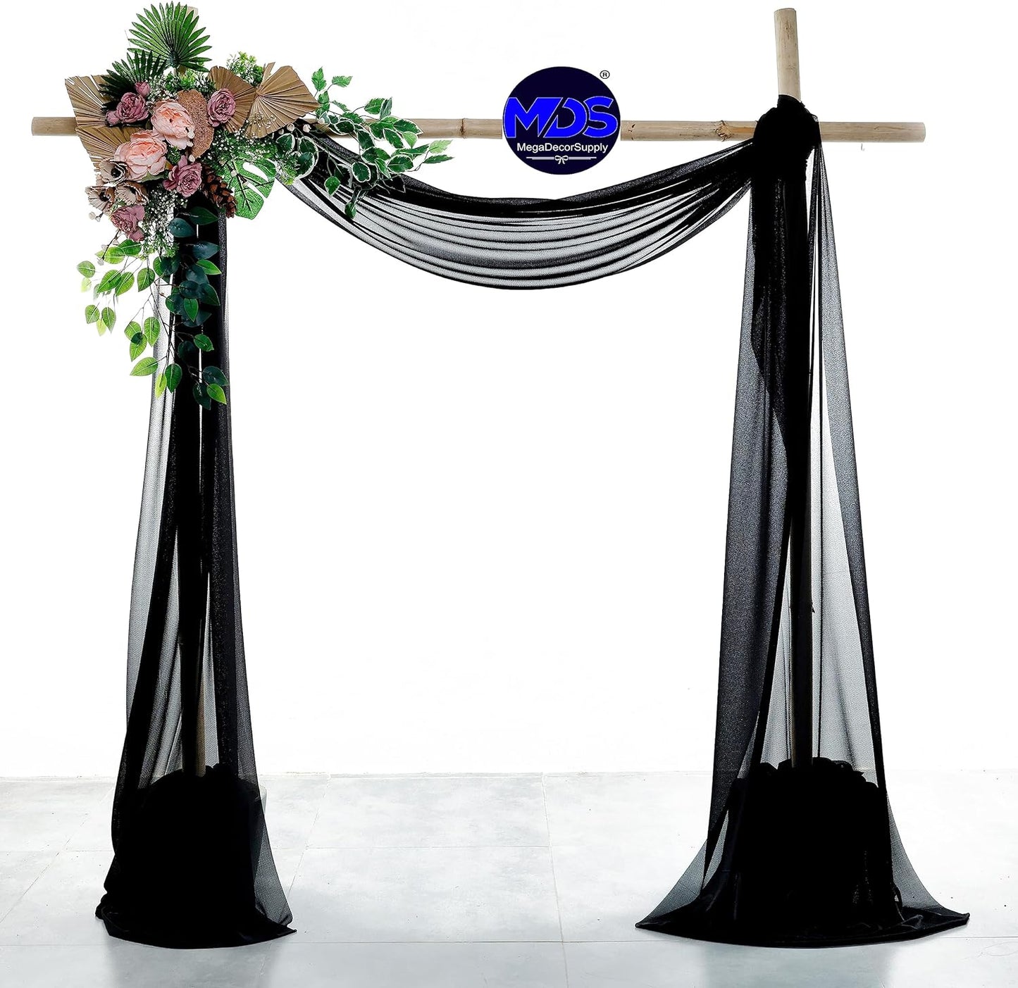 MDS Halloween Chiffon Draping Fabric - 2 Panel, 30" Wide x 20ft Long - Sheer Spooky Arbor & Canopy Drapery for Haunted House Backdrops, Party Ceilings, DIY Costumes & Themed Events - Black