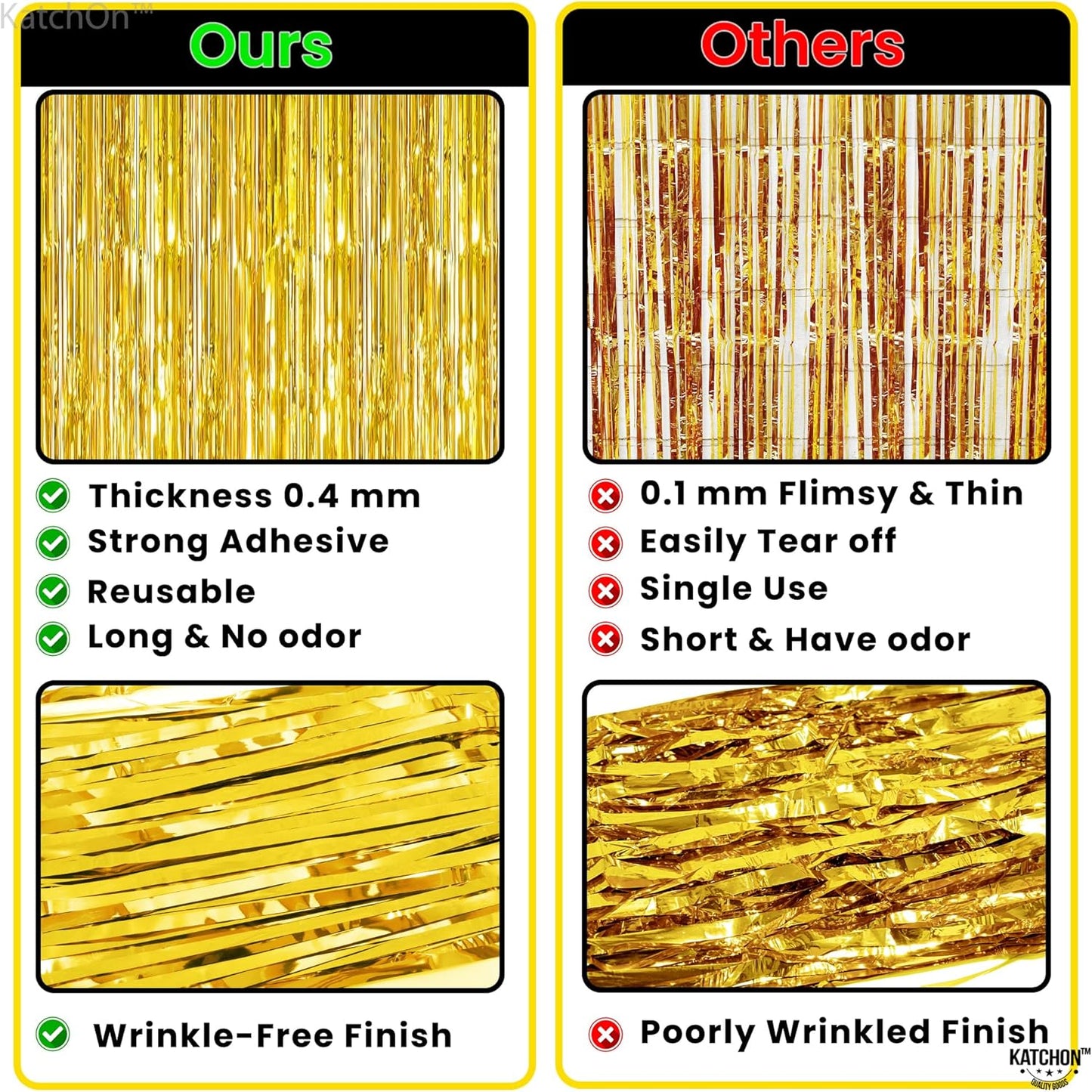 KatchOn, Gold Backdrop Curtain - 2 Pcs | Foil Fringe Curtain for 50th Birthday Decorations | Gold Streamers for New Years, Casino, Bachelorette, 50th Anniversary Decorations