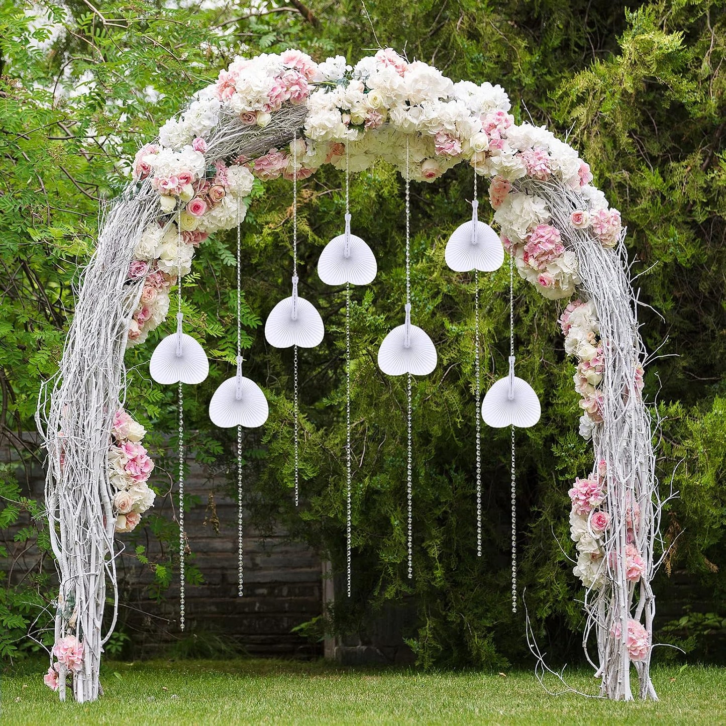 Aodaer 72 Pack Heart Shaped Folding Fans White Paper Fans Handheld Fans with Plastic Handles for Party, Wedding, Anniversary Decoration