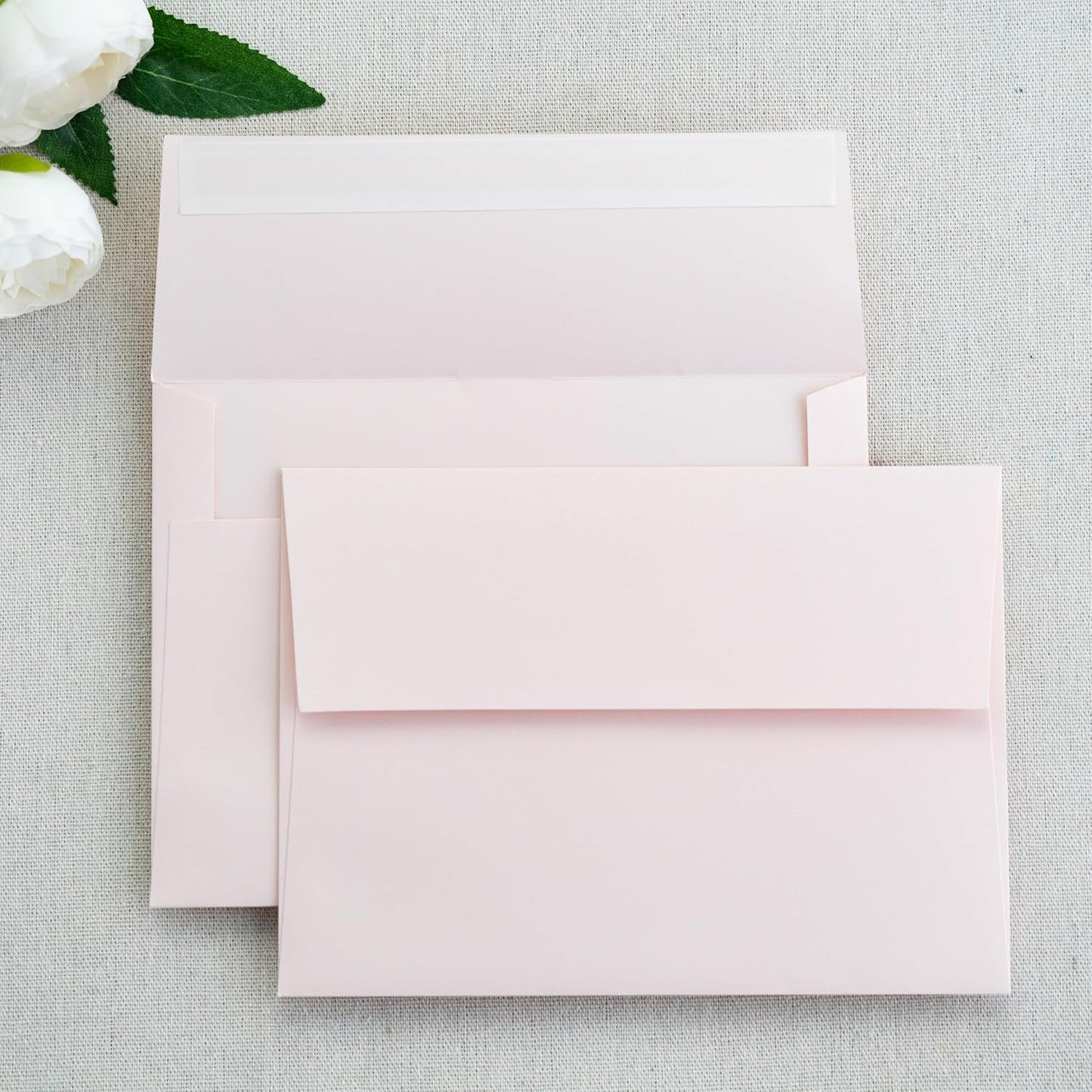 PONATIA 50 PCS 5x7 Envelopes, Blush Pink Self- Adhesive A7 Envelopes for Weddings, Invitation Cards, Photos, Postcards, Greeting Cards Mailing, Baby Shower, Graduation, Christmas Gift Cards