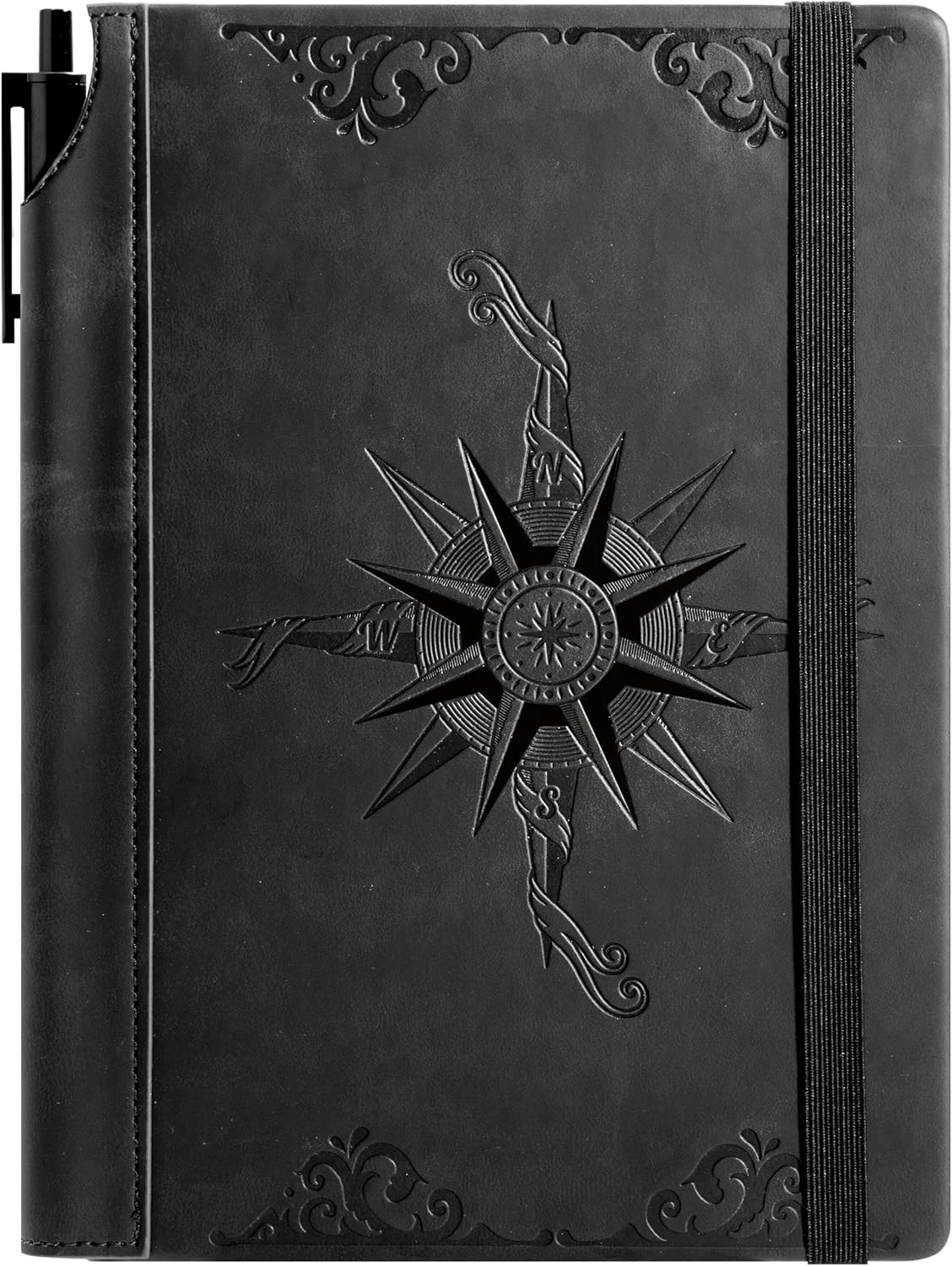 CAGIE Compass Leather Notebook Journal for Men, 100 GSM 288 Pages Lined Journals for Writing, A5 Hardcover Journaling Notebooks Gift Set with Pen for Travel Office Daily Writing