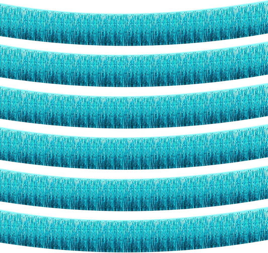 6 Pack 10 Feet Foil Fringe Garland Metallic Tinsel Streamers Banner Wall Hanging Curtain Backdrop Banner for Parade Floats, Thanksgiving, Christmas, Birthday, Halloween Party Decorations(Lake Blue)