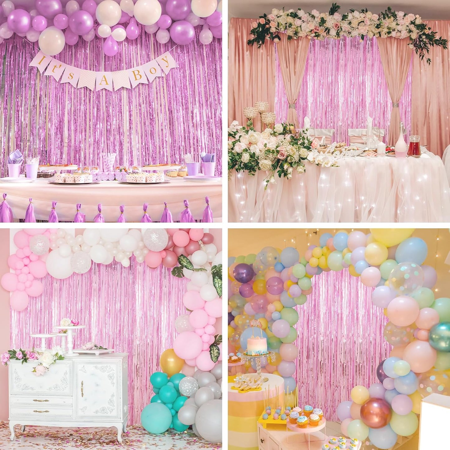 Crosize 3 Pack 3.3 x 9.9 ft Pink Foil Fringe Glitter Curtains Party Decorations, Tinsel Backdrop for Parties, Door Streamers for Birthday, Photo Booth Backdrops, Party Decor