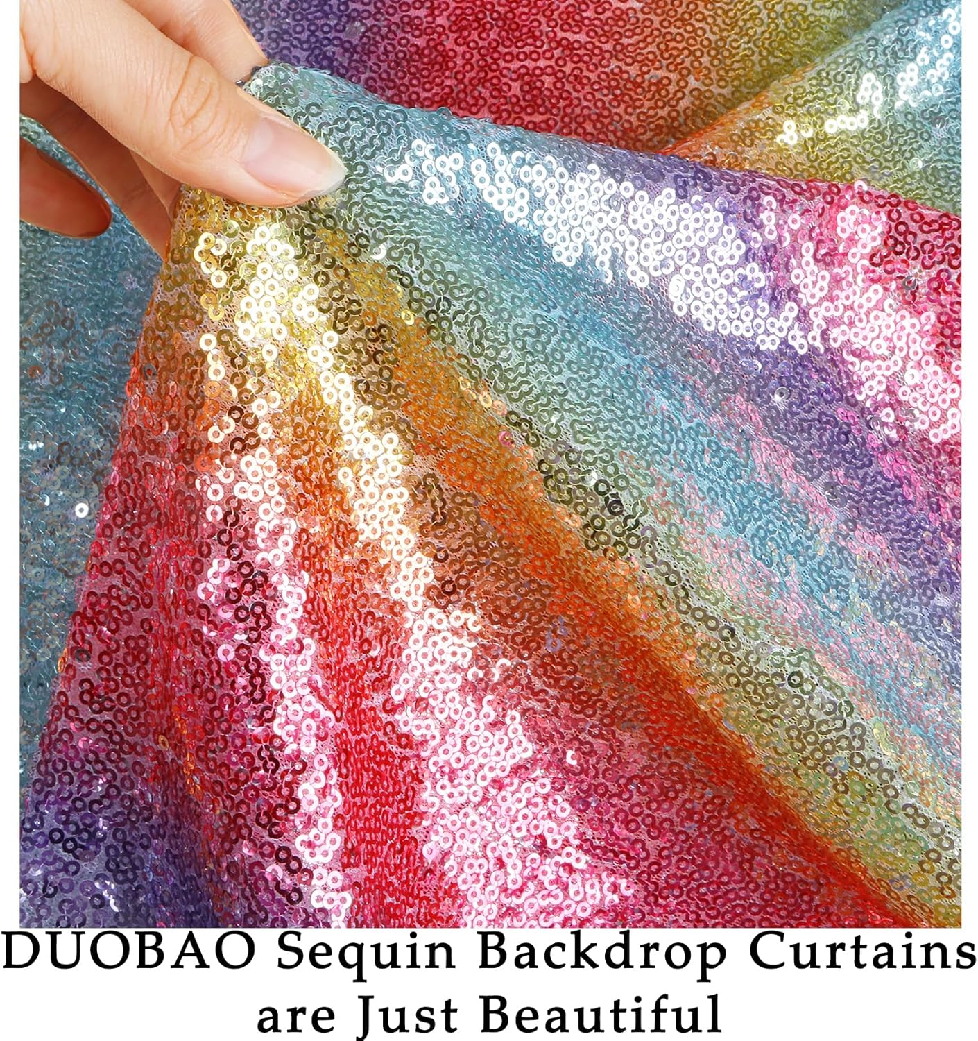 DUOBAO Sequin Backdrop Curtain 4FTx8FT Photography Background Glitter Rainbow Sequin-Backdrop Halloween Decor Wedding Photo Backdrops Glitter Curtains Home Decor (4FTx8FT, Rainbow)