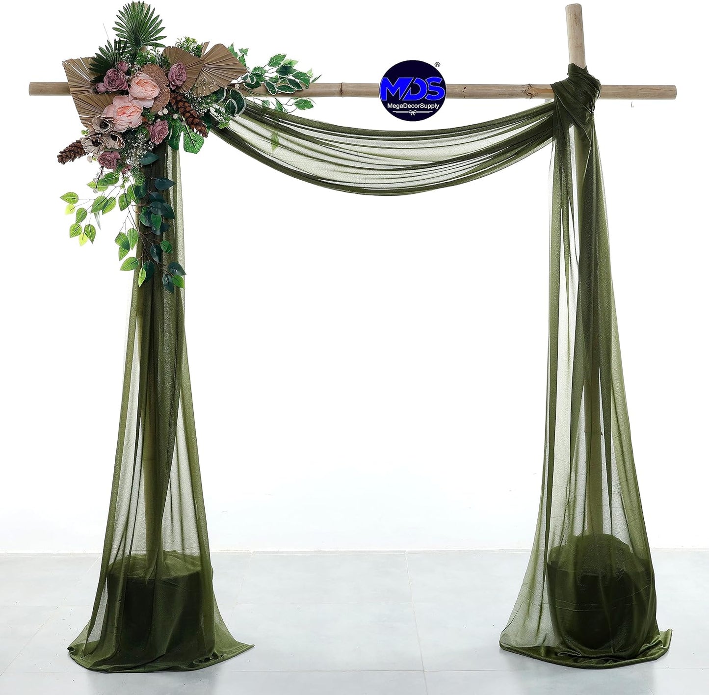 MDS Halloween Chiffon Draping Fabric - 2 Panel, 30" Wide x 20ft Long - Sheer Spooky Arbor & Canopy Drapery for Haunted House Backdrops, Party Ceilings, DIY Costumes & Themed Events - Olive Green