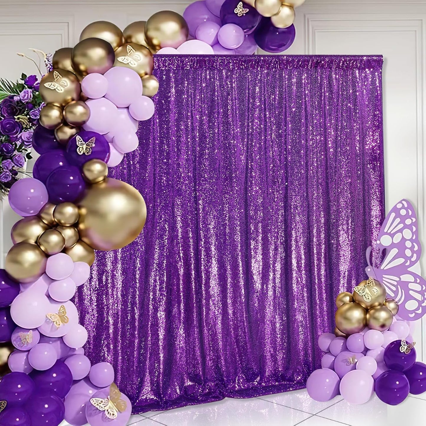7ft x 7ft Purple Sequin Backdrop Glitter Party Backdrop Curtains Photo Background for Baby Shower Wedding Wall Decorations