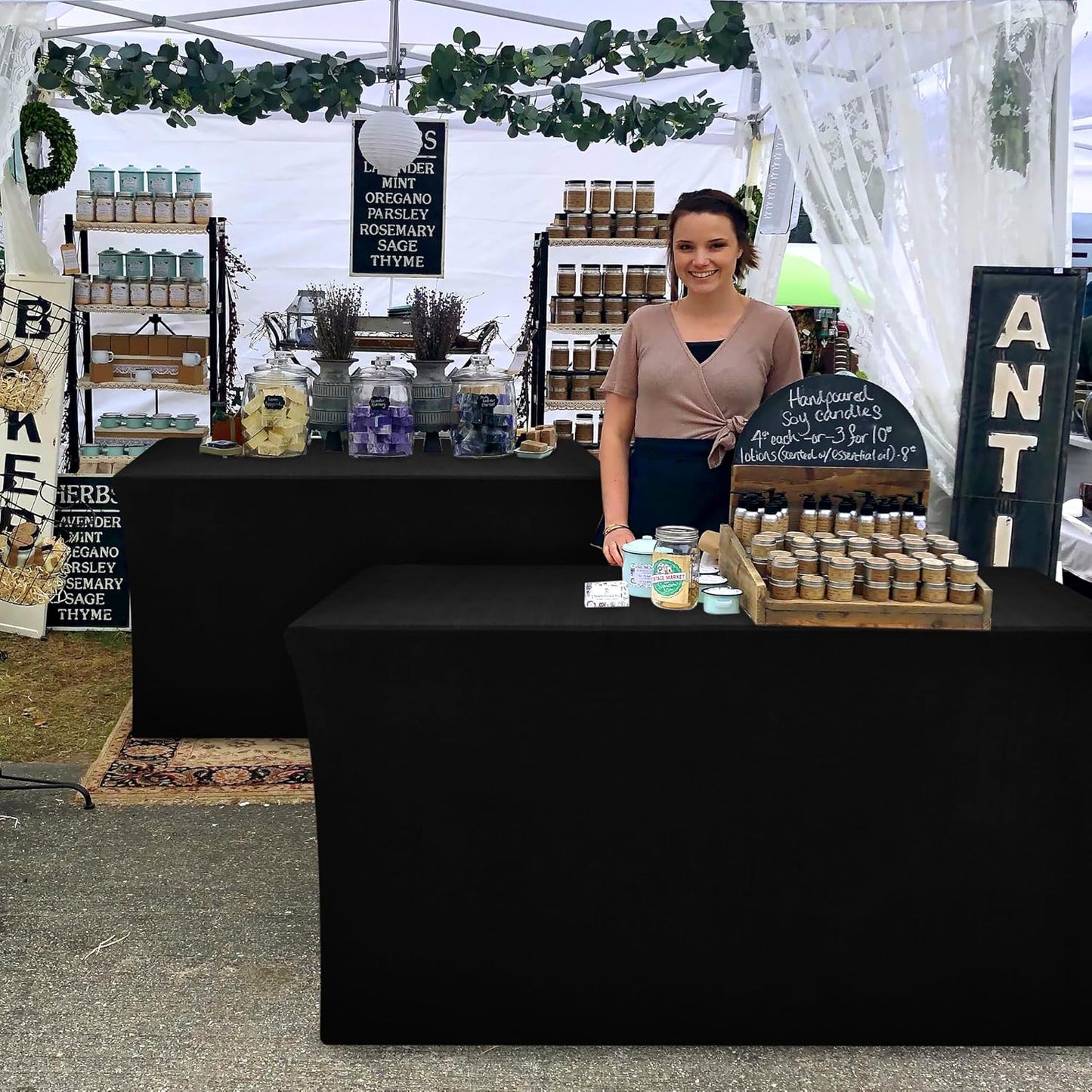 Nasitos Black Fitted Table Covers for 6 Foot Tables - 72 x 30 Inch - 6 Pack Stretch Spandex Rectangle Table Clothes, Polyester Fabric Tablecloths for Parties, Trade Show, Craft Show, Banquet