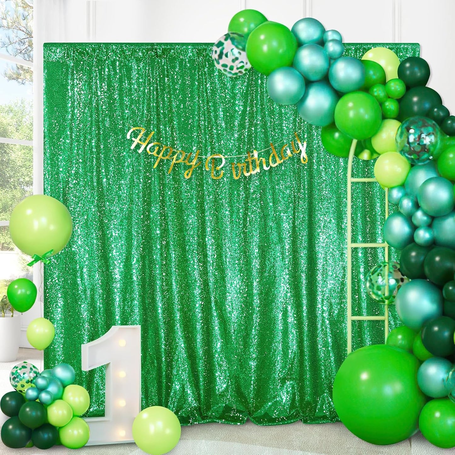 QueenDream Green Sequin Backdrop Curtain Party Backdrop Curtain 8ft x 8ft for Glitter Birthday Wedding Curtains