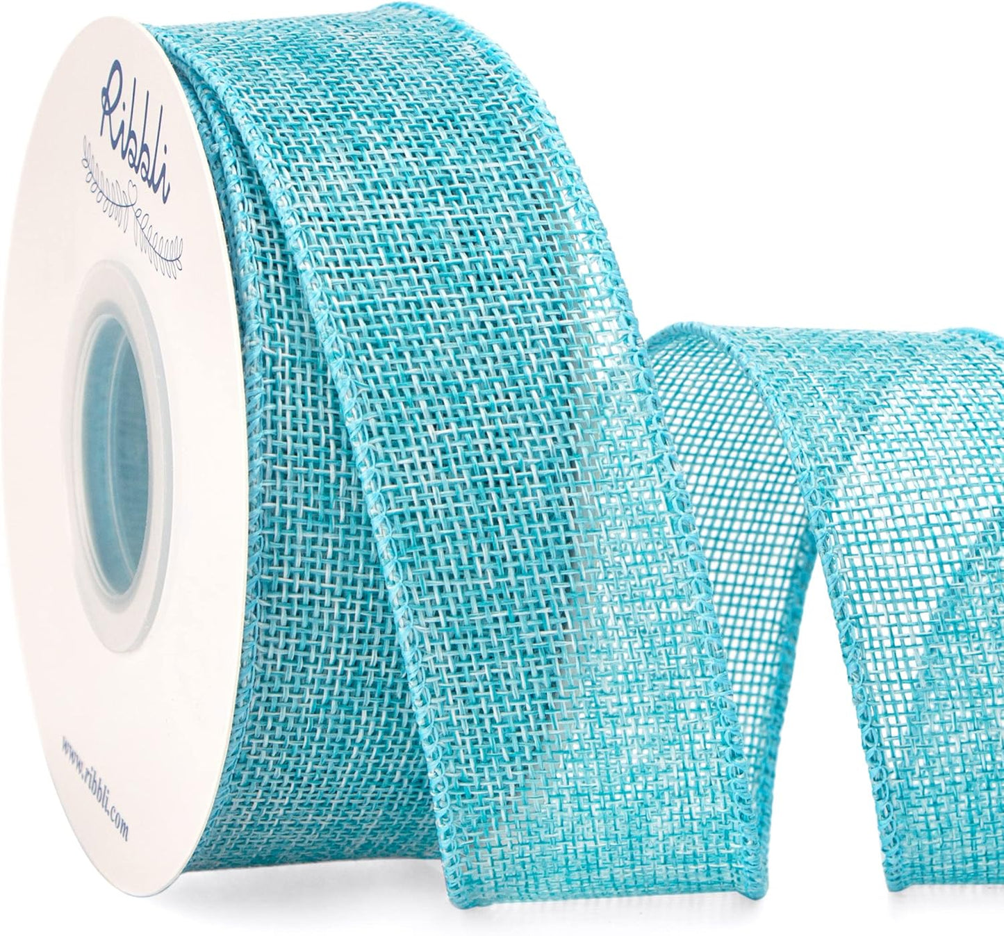 Ribbli Light Blue/Ocean Blue Burlap Wired Ribbon,1-1/2” Inch x Continuous 10 Yard, Wired Edge Ribbon for Big Bow,Wreath,Tree Decoration,Outdoor Decoration