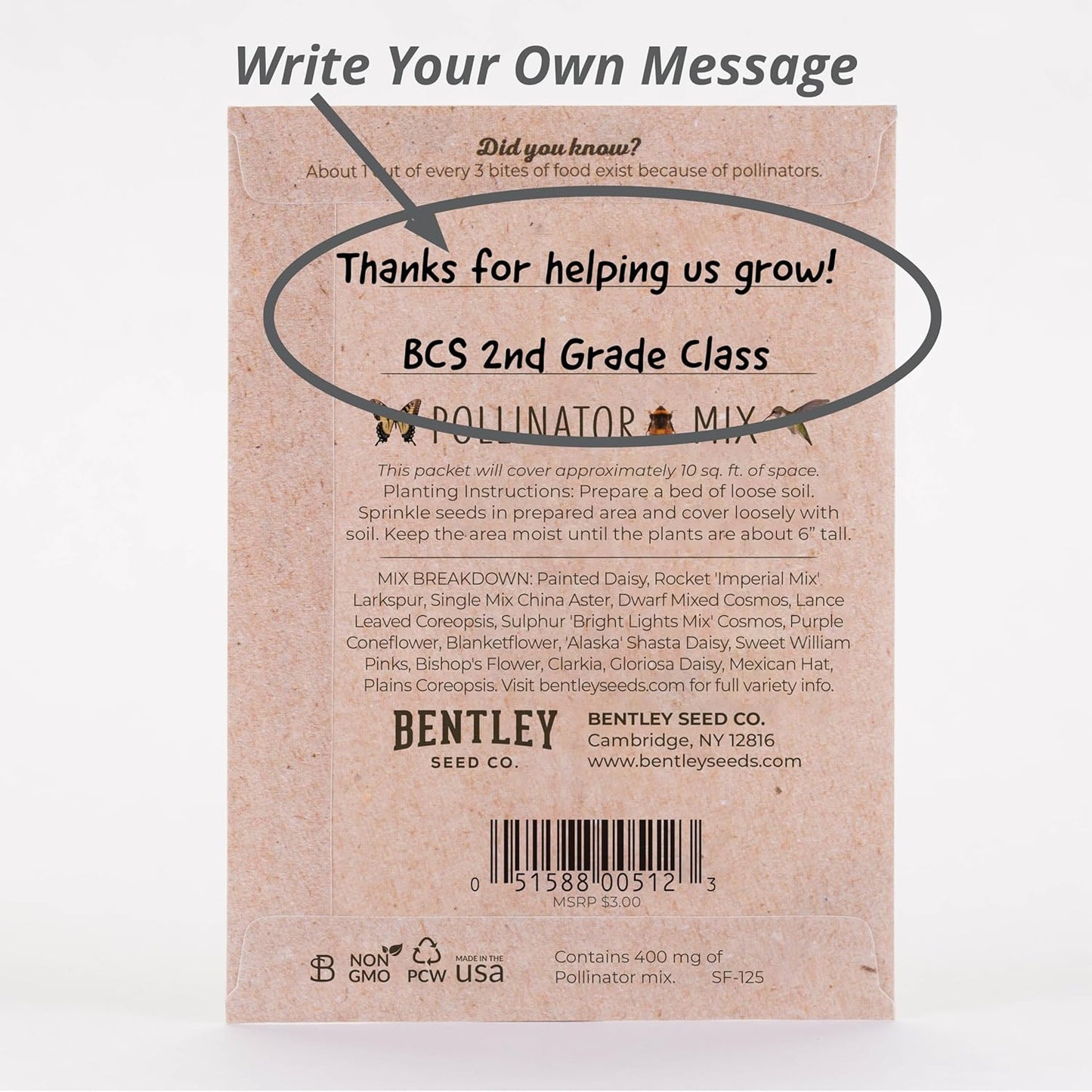 Bentley Wildflower Mix, Pre Filled Hummingbird Packets, 25 Annual Flower Packs, Perfect Eco-Friendly Gift for DIY Gardeners or New Homeowners, Non GMO Seeds