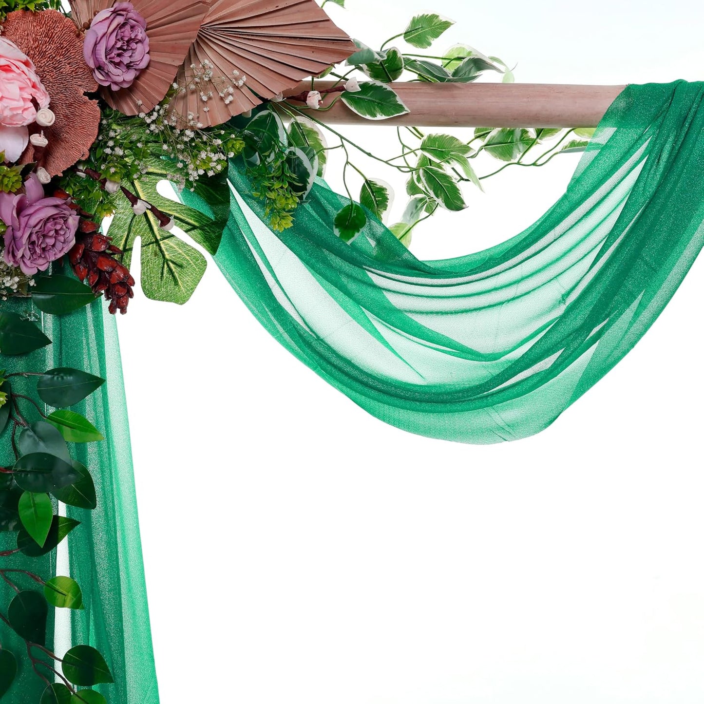 VDS Pack of 1 Panel (30 Inch X 20 Feet) Wedding Arch Draping Fabric Sheer Chiffon Fabric Drapery for Wedding Ceremony Reception Swag Backdrop Canopy Chuppah ARBO Altars Decoration (Emerald)