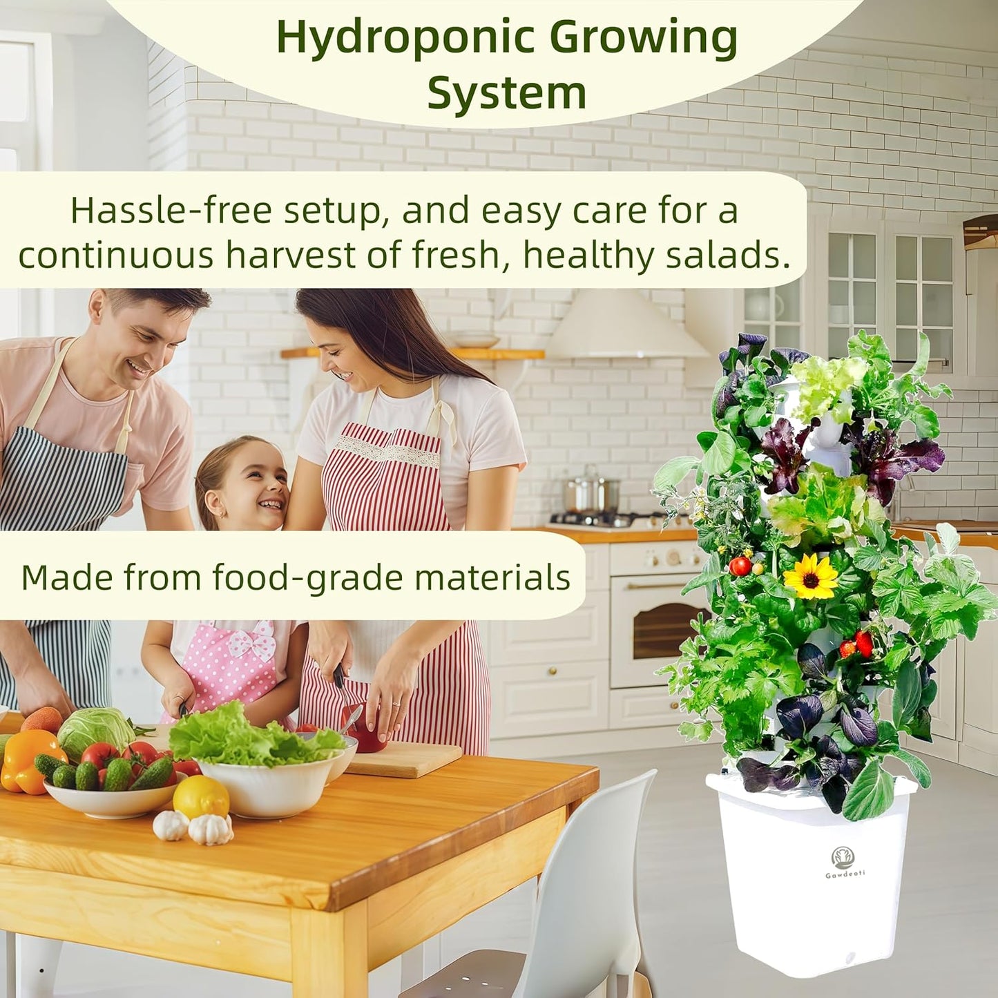 Hydroponic Growing System Kit - Indoor Smart Hydroponic Vertical Garden,Hydroponic Vegetable System,30 Pods,with Pump System and Automatic Timer, White