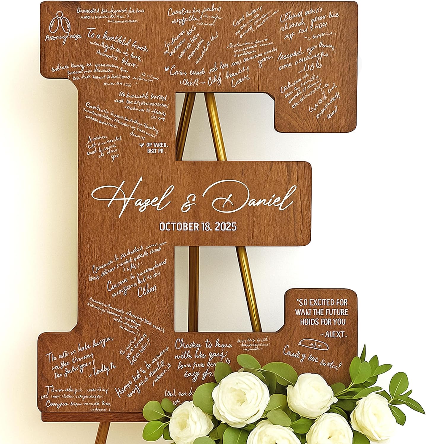 NAZENTI Wedding Guest Book Alternative Wooden Letter Personalized, Custom Initial Wedding Guest Book Alternative with Names, Wedding Guestbook for Guests to Sign, Letter Guest Book Wedding Reception