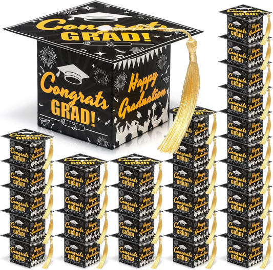 COTOPHER 36 Pack Mini Graduation Cap Gift Boxes, Class of 2025 Graduation Candy Boxes with Tassel, Small Treat Chocolate Box Centerpieces for Tables Party Decorations Graduate Favors Supplies