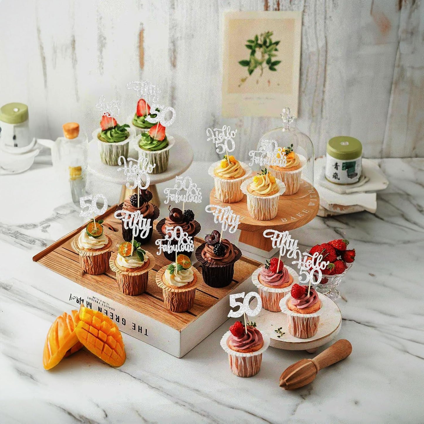 30Pcs Happy 50th Birthday Cupcake Toppers Silver Glitter Fifty Cheers to 50 Years Old Birthday Cupcake Picks for 50th Birthday Anniversary Party Cake Decorations Supplies