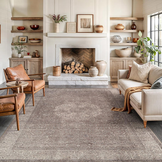 Bloom Rugs Washable Non-Slip 8' x 10' Rug - Taupe/Beige Traditional Medallion Area Rug for Living Room, Bedroom, Dining Room, and Kitchen - Exact Size: 8' x 10'