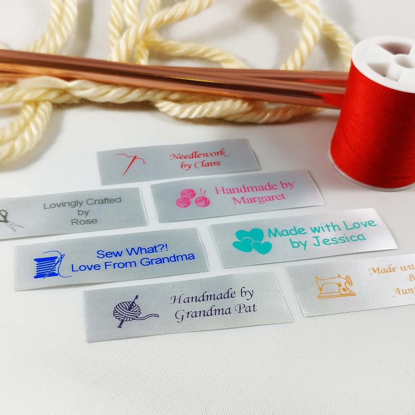 Personalized Satin Sewing Labels for Knitting, Quilting and Sewing Crafts 3/4" x 2 1/2" (20mm x 60mm) (1000)