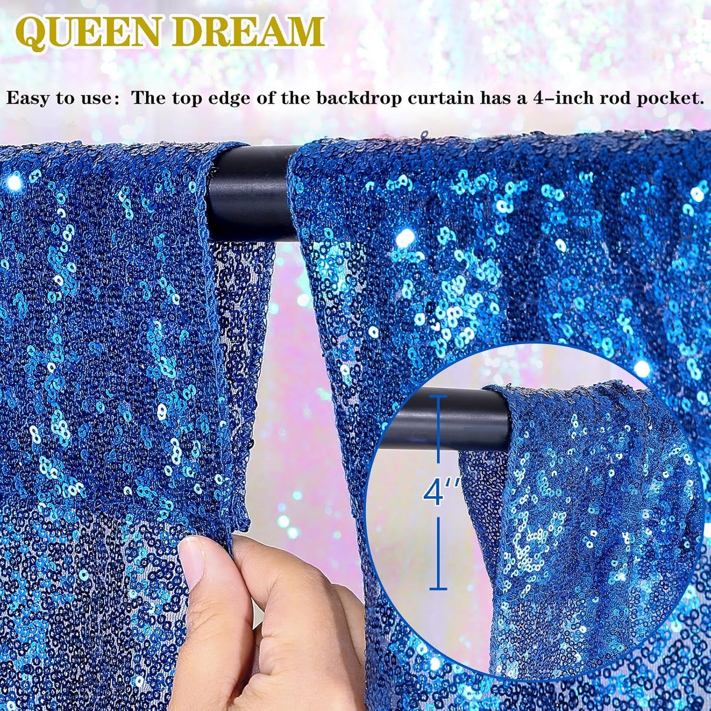 Glitter Backdrop Curtains Royal Blue Sequin Background 3 Packs 2FT x 8FT Sequin Fabric Baby Shower Birthday Party Decorations